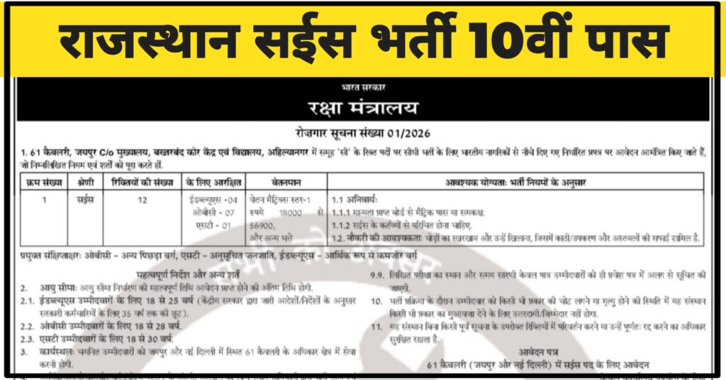 Rajasthan SYCE Recruitment 2026: